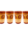 Terracotta Shot Glasses - Set of 4 - 2 Oz (Flowers) - MEXTEQUIL: MEXICRAFT IMPORTS LLC