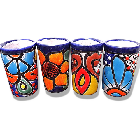 Talavera Shot Glasses - Set of 4 - 2 Oz (Flowers) - MEXTEQUIL: MEXICRAFT IMPORTS LLC