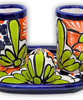 Talavera Set of 2 Shot Glasses, Salt & Tray - 2 Oz (Green Flower) - MEXTEQUIL: MEXICRAFT IMPORTS LLC