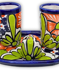 Talavera Set of 2 Shot Glasses, Salt & Tray - 2 Oz (Green Flower) - MEXTEQUIL: MEXICRAFT IMPORTS LLC