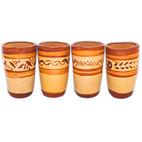 Terracotta Shot Glasses - Set of 4 - 2 Oz (Flourishes) - MEXTEQUIL: MEXICRAFT IMPORTS LLC