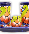 Talavera Set of 2 Shot Glasses, Salt & Tray - 2 Oz (Gerbera) - MEXTEQUIL: MEXICRAFT IMPORTS LLC