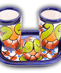 Talavera Set of 2 Shot Glasses, Salt & Tray - 2 Oz (Gerbera) - MEXTEQUIL: MEXICRAFT IMPORTS LLC