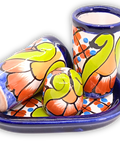 Talavera Set of 2 Shot Glasses, Salt & Tray - 2 Oz (Gerbera) - MEXTEQUIL: MEXICRAFT IMPORTS LLC