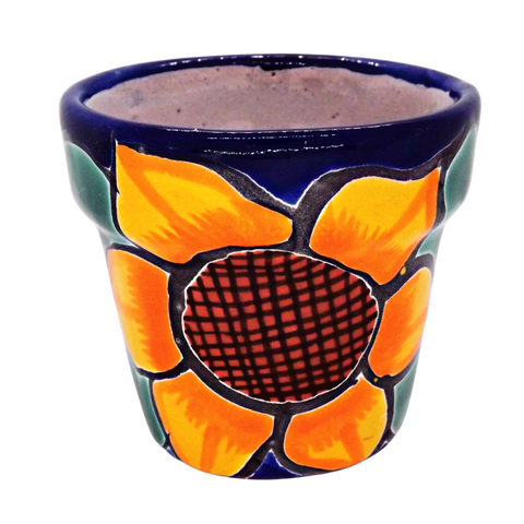 Talavera Hand-Painted Pottery Planters - Set of 3 (Sunflowers 3.1") - MEXTEQUIL: MEXICRAFT IMPORTS LLC