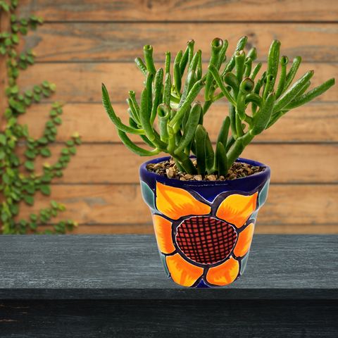 Talavera Hand-Painted Pottery Planters - Set of 3 (Sunflowers 3.1") - MEXTEQUIL: MEXICRAFT IMPORTS LLC