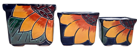 Talavera Hand-Painted Pottery Planters - Set of 3 (Sunflower 2.8") - MEXTEQUIL: MEXICRAFT IMPORTS LLC