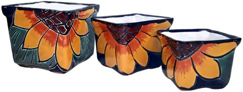 Talavera Hand-Painted Pottery Planters - Set of 3 (Sunflower 2.8") - MEXTEQUIL: MEXICRAFT IMPORTS LLC