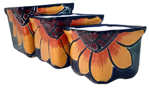 Talavera Hand-Painted Pottery Planters - Set of 3 (Sunflower 2.8") - MEXTEQUIL: MEXICRAFT IMPORTS LLC