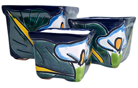 Talavera Hand-Painted Pottery Planters - Set of 3 (Alcatraz 2.8") - MEXTEQUIL: MEXICRAFT IMPORTS LLC