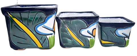 Talavera Hand-Painted Pottery Planters - Set of 3 (Alcatraz 2.8") - MEXTEQUIL: MEXICRAFT IMPORTS LLC