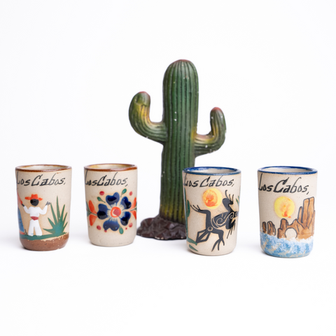 Ceramic Tequila Shot Glasses - Set of 4 - 2 Oz - Beach Collection (Los Cabos) - MEXTEQUIL: MEXICRAFT IMPORTS LLC