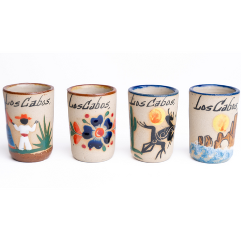 Ceramic Tequila Shot Glasses - Set of 4 - 2 Oz - Beach Collection (Los Cabos) - MEXTEQUIL: MEXICRAFT IMPORTS LLC