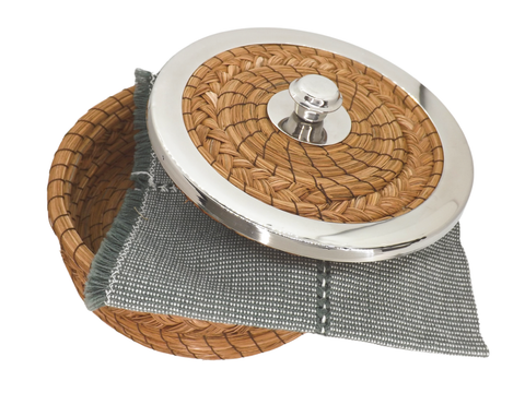 Tortilla Warmer Basket Pine Needle Handwoven with Handloomed Cloth (Metal Rim) - MEXTEQUIL: MEXICRAFT IMPORTS LLC