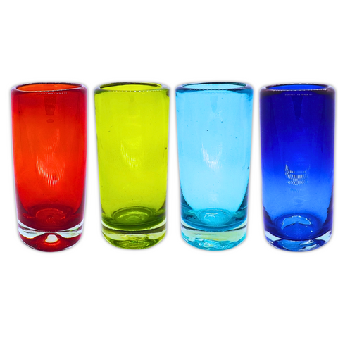 Hand Blown Shot Glasses - Set of 4 - 2 Oz (Mixed Colors) - MEXTEQUIL: MEXICRAFT IMPORTS LLC