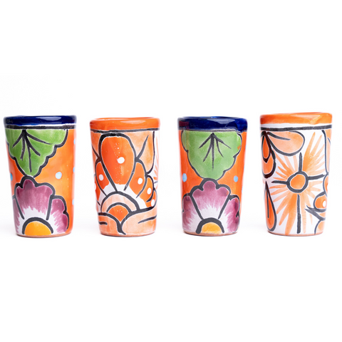 Talavera Shot Glasses - Set of 4 - 2 Oz (Orange) - MEXTEQUIL: MEXICRAFT IMPORTS LLC