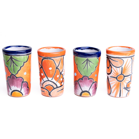 Talavera Shot Glasses - Set of 4 - 2 Oz (Orange) - MEXTEQUIL: MEXICRAFT IMPORTS LLC