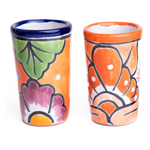 Talavera Shot Glasses - Set of 4 - 2 Oz (Orange) - MEXTEQUIL: MEXICRAFT IMPORTS LLC