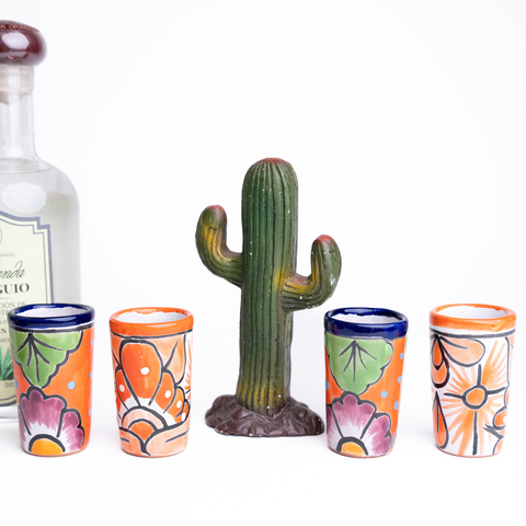 Talavera Shot Glasses - Set of 4 - 2 Oz (Orange) - MEXTEQUIL: MEXICRAFT IMPORTS LLC