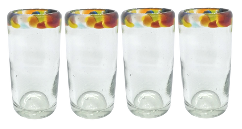 Hand Blown Shot Glasses - Set of 4 - 2 Oz (Confetti Rim) - MEXTEQUIL: MEXICRAFT IMPORTS LLC