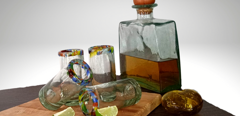 Hand Blown Shot Glasses - Set of 4 - 2 Oz (Confetti Rim) - MEXTEQUIL: MEXICRAFT IMPORTS LLC