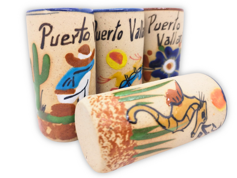 Ceramic Tequila Shot Glasses - Set of 4 - 2 Oz - Beach Collection (Puerto Vallarta) - MEXTEQUIL: MEXICRAFT IMPORTS LLC