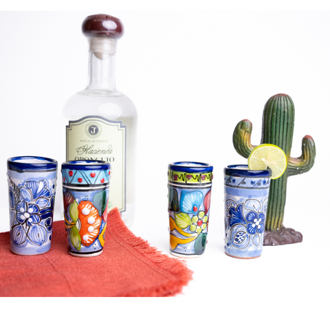 Talavera Shot Glasses - Set of 4 - 2 Oz (Puebla) - MEXTEQUIL: MEXICRAFT IMPORTS LLC