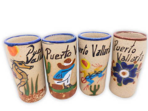 Ceramic Tequila Shot Glasses - Set of 4 - 2 Oz - Beach Collection (Puerto Vallarta) - MEXTEQUIL: MEXICRAFT IMPORTS LLC