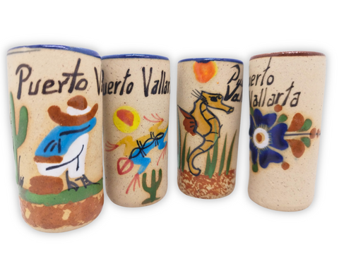 Ceramic Tequila Shot Glasses - Set of 4 - 2 Oz - Beach Collection (Puerto Vallarta) - MEXTEQUIL: MEXICRAFT IMPORTS LLC