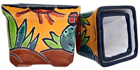 Talavera Hand-Painted Pottery Planters - Set of 3 (Cactus 2.8") - MEXTEQUIL: MEXICRAFT IMPORTS LLC