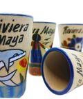 Ceramic Tequila Shot Glasses - Set of 4 - 2 Oz - Beach Collection (Riviera Maya) - MEXTEQUIL: MEXICRAFT IMPORTS LLC