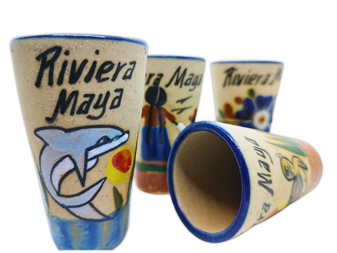 Ceramic Tequila Shot Glasses - Set of 4 - 2 Oz - Beach Collection (Riviera Maya) - MEXTEQUIL: MEXICRAFT IMPORTS LLC