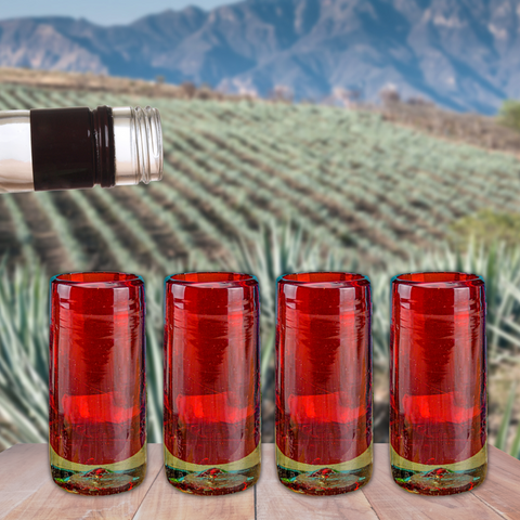 Hand Blown Shot Glasses - Set of 4 - 2 Oz (Red) - MEXTEQUIL: MEXICRAFT IMPORTS LLC