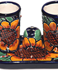 Talavera Set of 2 Shot Glasses, Salt & Tray - 2 Oz (Sunflower) - MEXTEQUIL: MEXICRAFT IMPORTS LLC