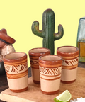 Terracotta Shot Glasses - Set of 4 - 2 Oz (Flourishes) - MEXTEQUIL: MEXICRAFT IMPORTS LLC