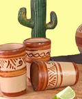 Terracotta Shot Glasses - Set of 4 - 2 Oz (Flourishes) - MEXTEQUIL: MEXICRAFT IMPORTS LLC