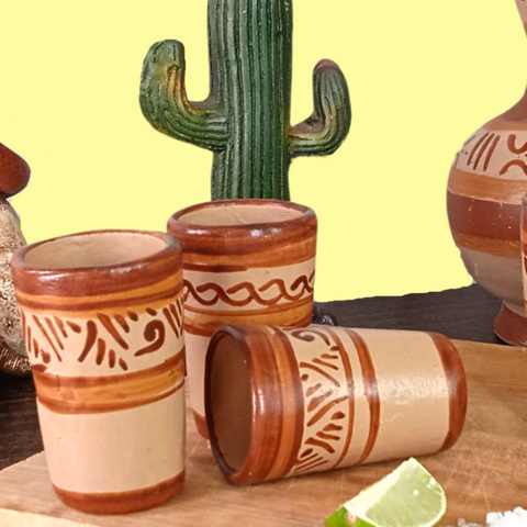 Terracotta Shot Glasses - Set of 4 - 2 Oz (Flourishes) - MEXTEQUIL: MEXICRAFT IMPORTS LLC