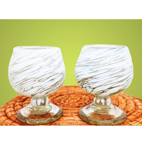 Mini Glass Snifters Hand Blown Shot Glasses - Set of 4 - 2 oz (White Swirl) - MEXTEQUIL: MEXICRAFT IMPORTS LLC