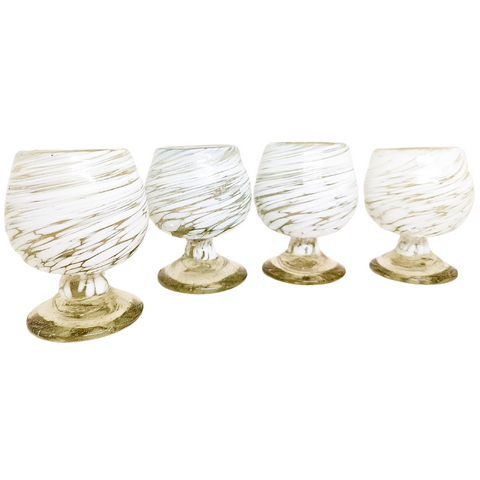 Mini Glass Snifters Hand Blown Shot Glasses - Set of 4 - 2 oz (White Swirl) - MEXTEQUIL: MEXICRAFT IMPORTS LLC