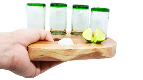 MEXTEQUIL - Tequila Tray of Wooden Tray for 4 Shot Glasses (Without Shot Glasses) - MEXTEQUIL: MEXICRAFT IMPORTS LLC