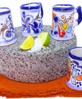 Talavera Shot Glasses - Set of 4 - 2 Oz (Blue/Flowers w/Handle) - MEXTEQUIL: MEXICRAFT IMPORTS LLC