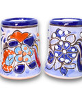 Talavera Shot Glasses - Set of 4 - 2 Oz (Blue/Flowers w/Handle) - MEXTEQUIL: MEXICRAFT IMPORTS LLC