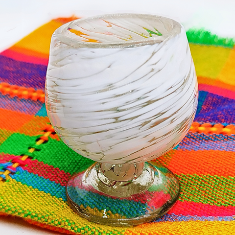 Mini Glass Snifters Hand Blown Shot Glasses - Set of 4 - 2 oz (White Swirl) - MEXTEQUIL: MEXICRAFT IMPORTS LLC