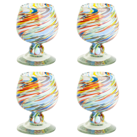 Mini Glass Snifters Hand Blown Shot Glasses - Set of 4 - 2 oz (Confetti Swirl) - MEXTEQUIL: MEXICRAFT IMPORTS LLC