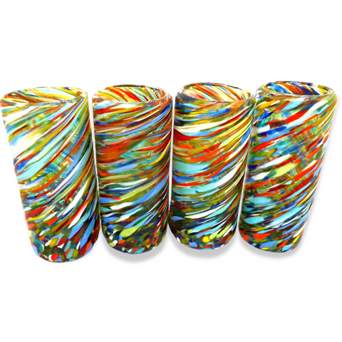 Hand Blown Shot Glasses - Set of 4 - 2 Oz (Confetti Swirl) - MEXTEQUIL: MEXICRAFT IMPORTS LLC