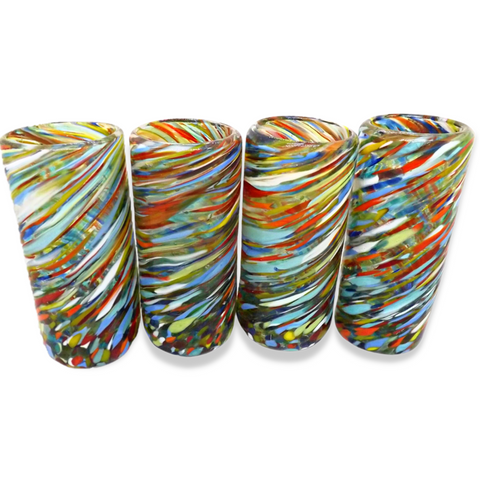 Hand Blown Shot Glasses - Set of 4 - 2 Oz (Confetti Swirl) - MEXTEQUIL: MEXICRAFT IMPORTS LLC