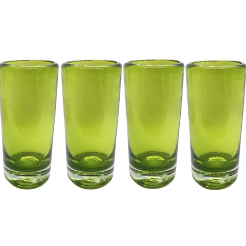 Hand Blown Shot Glasses - Set of 4 - 2 Oz (Green) - MEXTEQUIL: MEXICRAFT IMPORTS LLC